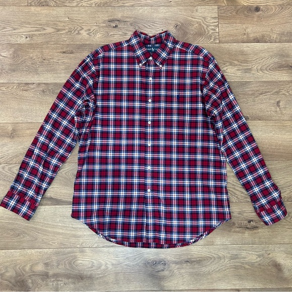 Ralph Lauren Classic Fit Red Blue Yellow Plaid Shirt Size Large - Picture 1 of 6